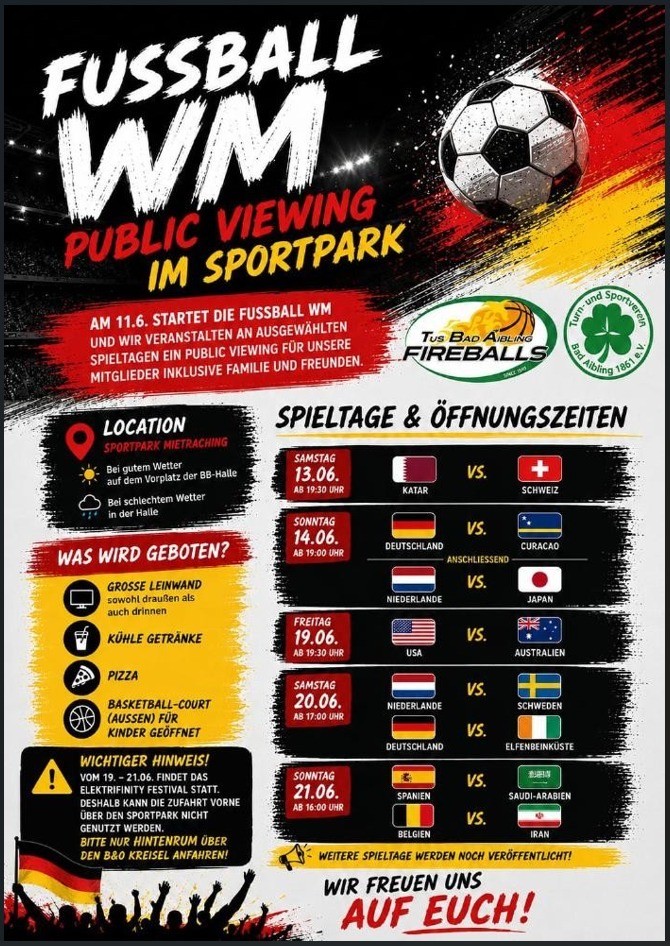 Fußball-WM live im Sportpark Mietraching – Public Viewing beim TuS Bad Aibling